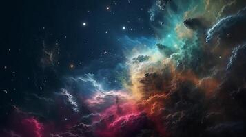 ai generativo colorida espaço preenchidas com estrelas e nuvens foto