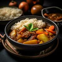 uma Curry arroz com borrão fundo ai generativo foto
