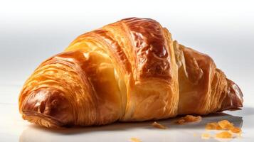 ai generativo uma fechar acima croissant em branco fundo foto