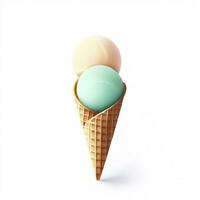 realista waffle sorvete cone com sorvete em branco fundo com cópia de espaço. congeladas sobremesa para crianças e adultos. ai generativo foto