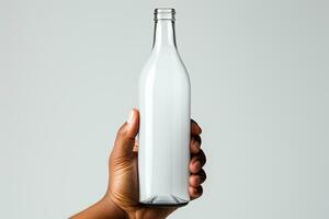 homem mão segurando água garrafa do branco foto