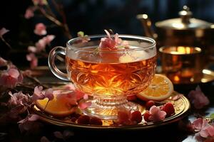 copo do chá e hortelã em uma natureza fundo foto