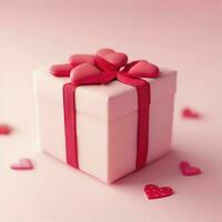 Rosa presente caixa com vermelho corações em uma Rosa fundo. ai generativo foto