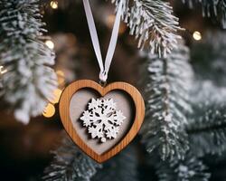 uma fechar acima tiro do uma desejando árvore ornamento, Natal imagem, fotorrealista ilustração foto