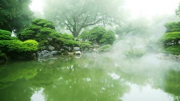 chuva dentro a japonês jardim zen estilo 3d ilustração foto