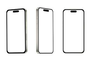 Novo branco titânio Smartphone modelo 15 pró, brincar modelo em branco fundo - vetor foto