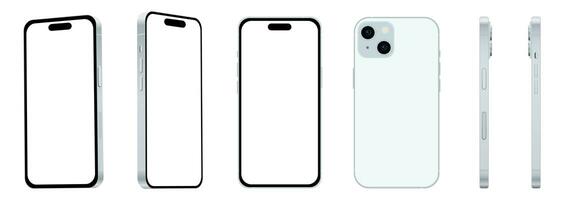 conjunto do 6 Itens a partir de diferente ângulos, 15 azul Smartphone modelos novo, brincar para rede Projeto em branco fundo foto