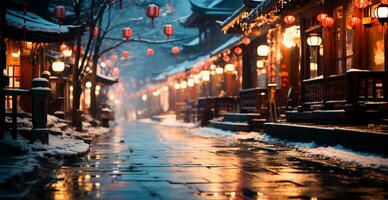 noite Nevado Natal Japão, Novo ano feriado, borrado fundo - ai gerado imagem foto