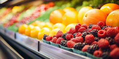 generativo ai, supermercado fruta em estante foto