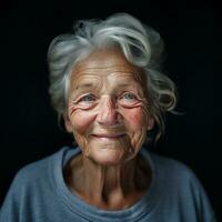 generativo ai, fechar-se do idosos sorridente mulher, felicidade Veja foto