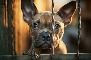 enjaulado triste cachorro. gerar ai foto