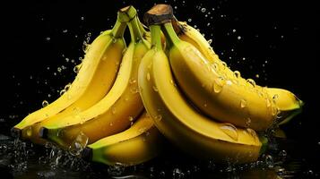 maduro bananas em Sombrio fundo foto