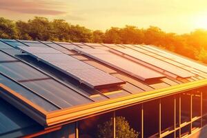 solar painéis instalado em a cobertura do uma casa. alternativo energia fonte. ai gerado foto