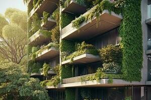 moderno apartamento construção exterior com verde plantas. arquitetônico apartamento construção exterior. ai gerado foto