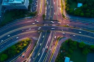 aéreo Visão do a rodovia dentro Bangkok, tailândia. topo visualizar. ai generativo foto