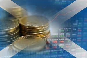investimento no mercado de ações negociação financeira, moeda e bandeira da Escócia ou forex para analisar o fundo de dados de tendência de negócios de finanças de lucro. foto