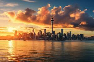 Toronto cidade Horizonte às pôr do sol, Ontário, Canadá. cópia de espaço para texto ai gerado foto