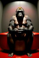 uma gorila sentado em topo do uma vermelho cadeira. ai gerado foto