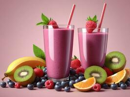 uma casal do óculos preenchidas com fruta em topo do uma mesa. ai gerado foto