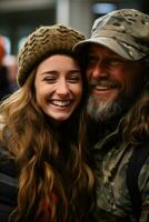 lágrimas e sorrisos durante emocional veteranos dia reuniões entre veteranos e seus famílias foto