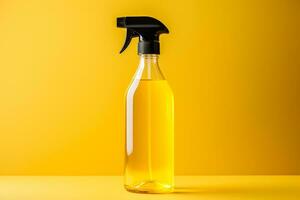 uma reutilizável vidro limpeza spray garrafa isolado em uma amarelo gradiente fundo foto