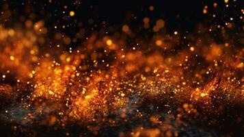 abstrato fogo fundo com faíscas e dourado bokeh. 3d Renderização , ai generativo foto