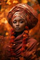 foto do emocional dinâmico pose africano mulher dentro outono ai generativo