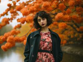 foto do emocional dinâmico pose ásia mulher dentro outono ai generativo