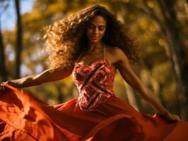 foto do emocional dinâmico pose brasileiro mulher dentro outono ai generativo