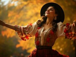 foto do emocional dinâmico pose mexicano mulher dentro outono ai generativo