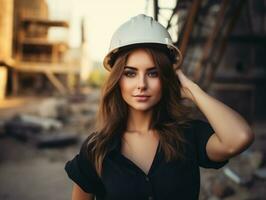 foto tiro do uma natural mulher trabalhando Como uma construção trabalhador ai generativo