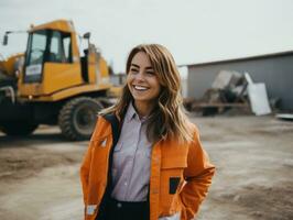 foto tiro do uma natural mulher trabalhando Como uma construção trabalhador ai generativo