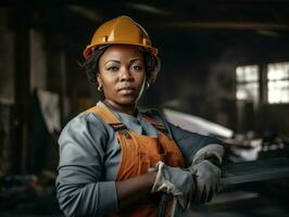 foto tiro do uma natural mulher trabalhando Como uma construção trabalhador ai generativo