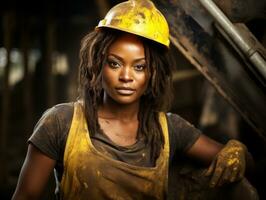 foto tiro do uma natural mulher trabalhando Como uma construção trabalhador ai generativo