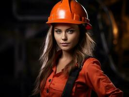 foto tiro do uma natural mulher trabalhando Como uma construção trabalhador ai generativo