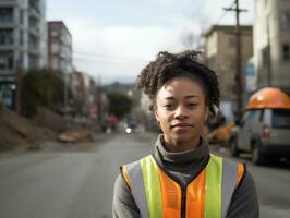 foto tiro do uma natural mulher trabalhando Como uma construção trabalhador ai generativo