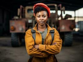 foto tiro do uma natural mulher trabalhando Como uma construção trabalhador ai generativo