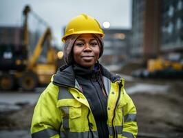 foto tiro do uma natural mulher trabalhando Como uma construção trabalhador ai generativo