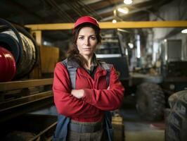 foto tiro do uma natural mulher trabalhando Como uma construção trabalhador ai generativo