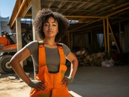 foto tiro do uma natural mulher trabalhando Como uma construção trabalhador ai generativo