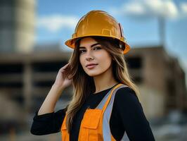 foto tiro do uma natural mulher trabalhando Como uma construção trabalhador ai generativo