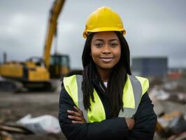 foto tiro do uma natural mulher trabalhando Como uma construção trabalhador ai generativo