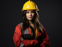 foto tiro do uma natural mulher trabalhando Como uma construção trabalhador ai generativo