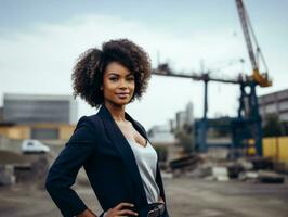 foto tiro do uma natural mulher trabalhando Como uma construção trabalhador ai generativo