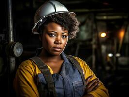 foto tiro do uma natural mulher trabalhando Como uma construção trabalhador ai generativo