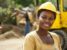 foto tiro do uma natural mulher trabalhando Como uma construção trabalhador ai generativo