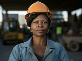 foto tiro do uma natural mulher trabalhando Como uma construção trabalhador ai generativo