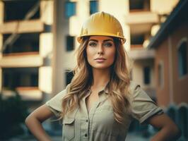 foto tiro do uma natural mulher trabalhando Como uma construção trabalhador ai generativo