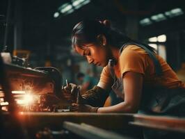 foto tiro do uma natural mulher trabalhando Como uma construção trabalhador ai generativo