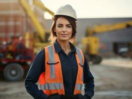 foto tiro do uma natural mulher trabalhando Como uma construção trabalhador ai generativo